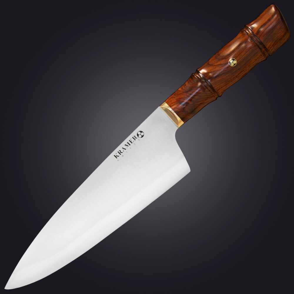 Shokunin 8" chef's knife bamboo handle - left view