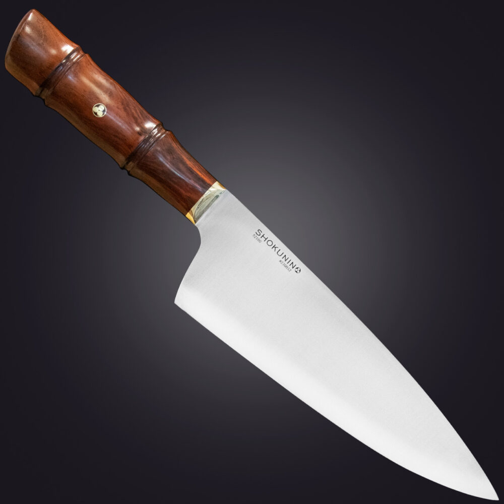 4 Shokunin 8" chef's knife bamboo handle - right view