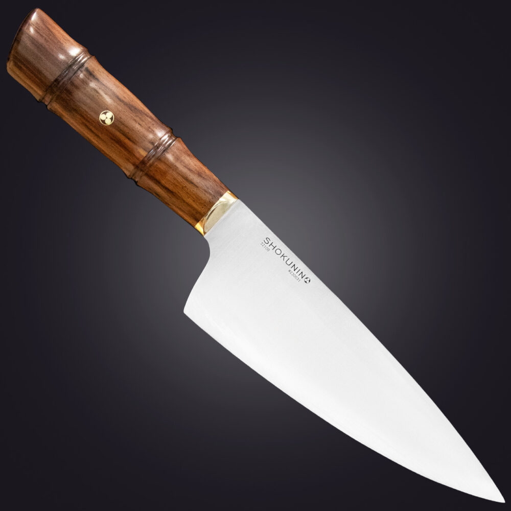 5 Shokunin 8" chef's knife bamboo handle - right view