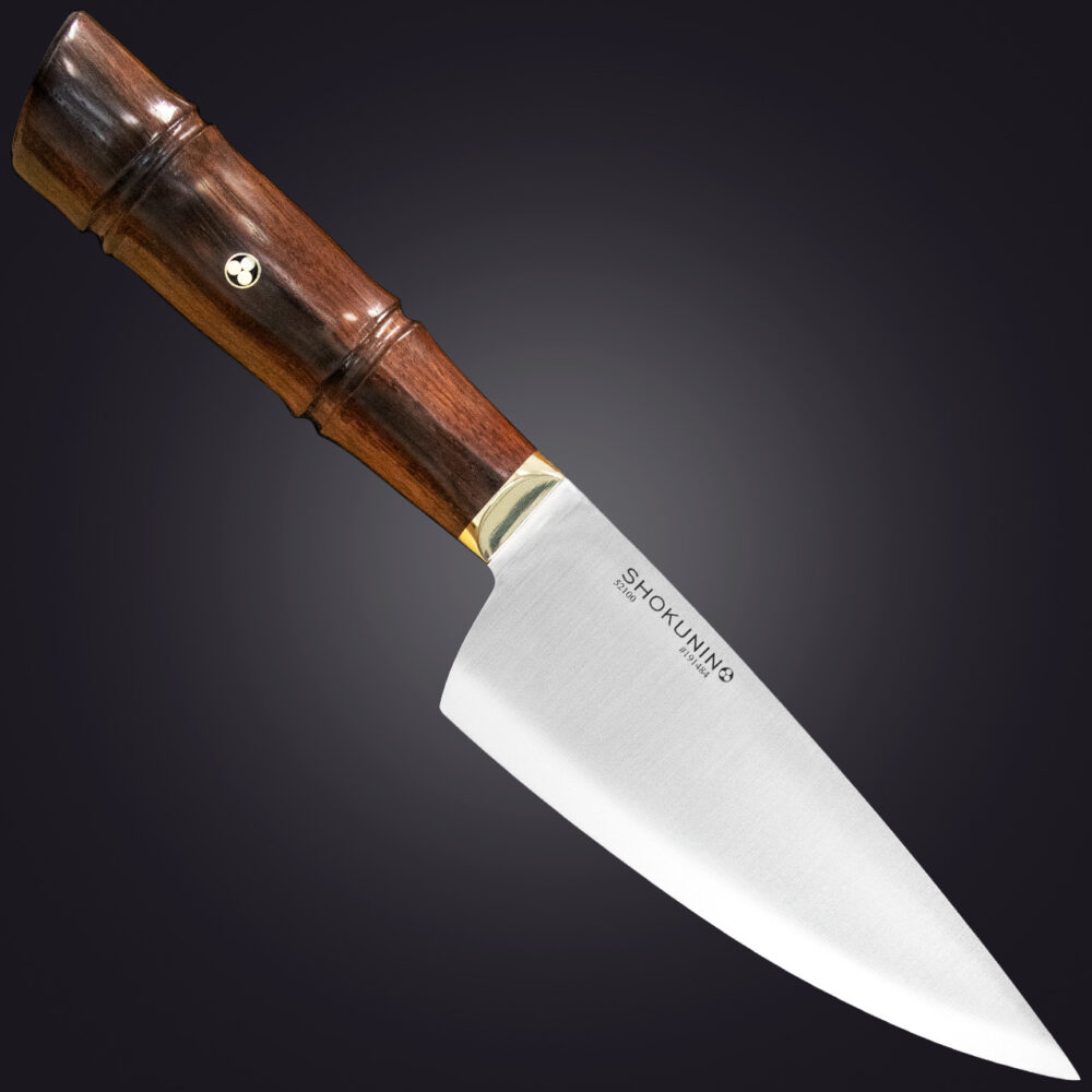 3. Shokunin 6" chef's knife bamboo handle - right view