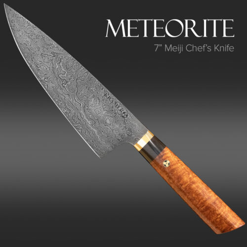 7" meteorite Meiji chef's knife with amboyna handle - product view